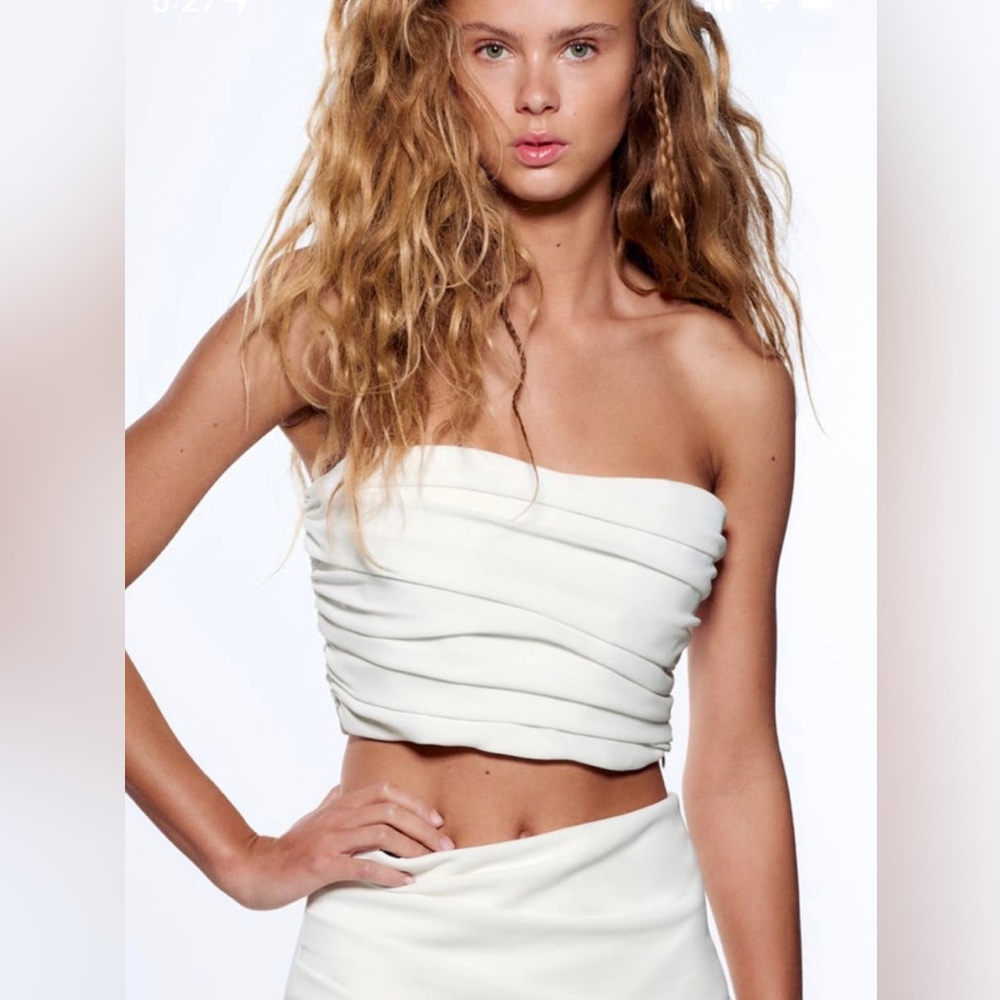Zara white draped corset cropped top NWT